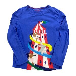 Mini Boden Blue‎ Long Sleeve Applique Circus Dog Bunny Mouse TShirt Kids 8-9